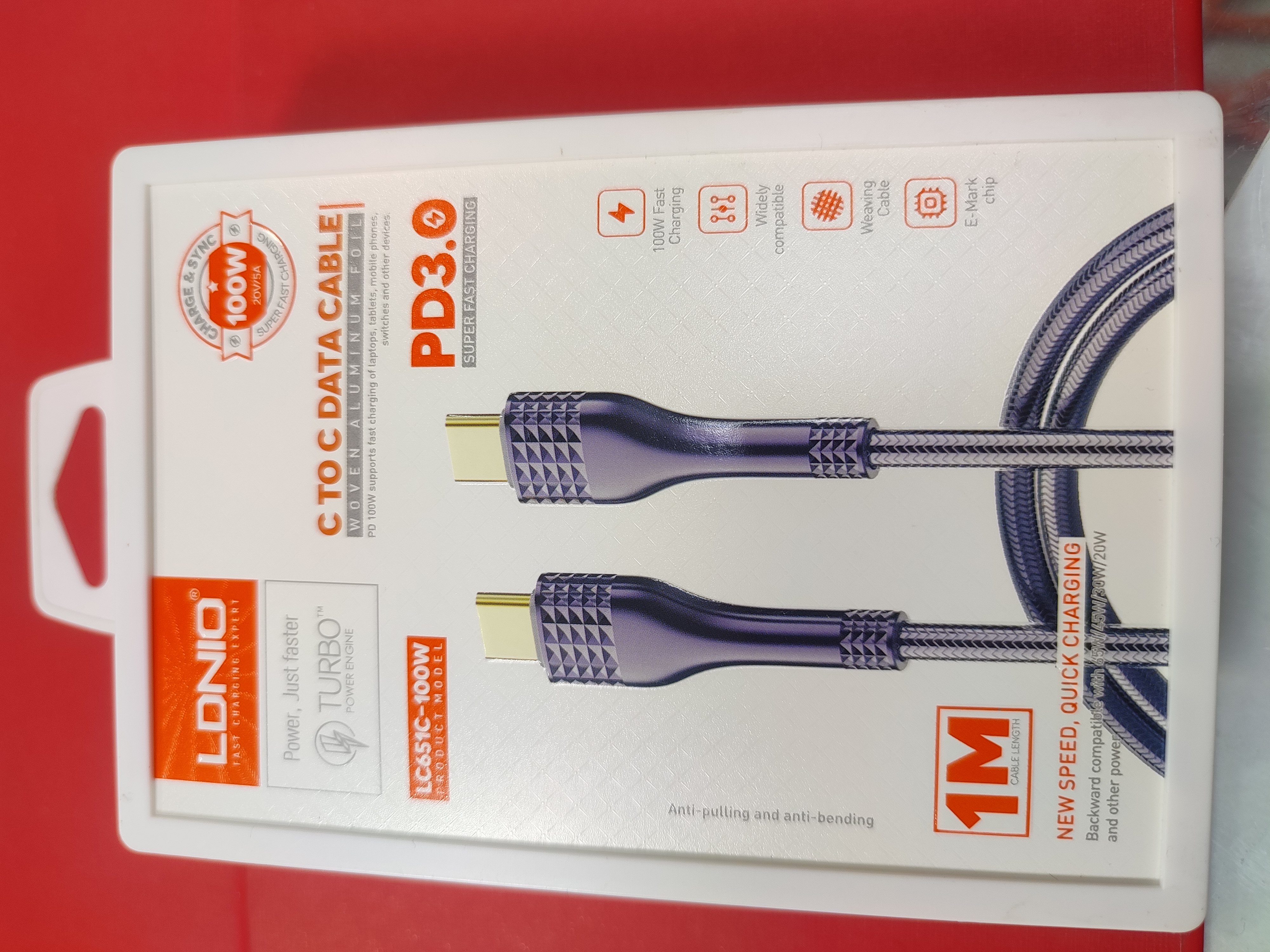 کابل شارژ type_c به type_c برند Ldnio مدل Lc651c_100w شارژ فوق سریع