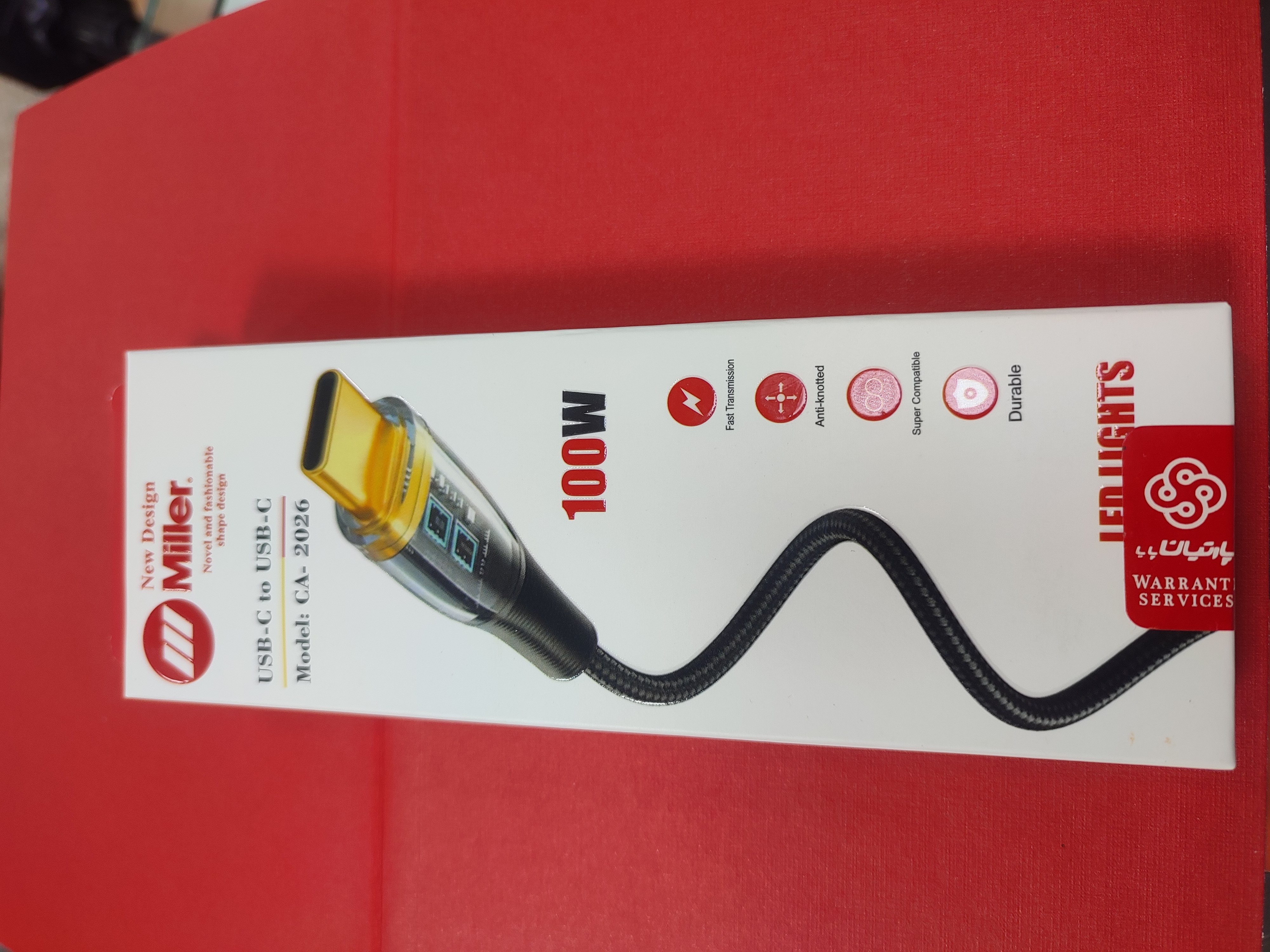 کابل شارژ type_c به type_c میلر miller مدل CA_2026 توان ۱۰۰ وات شارژ فوق سریع طول ۱ متر