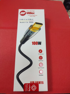 کابل شارژ type_c به type_c میلر miller مدل CA_2026 توان ۱۰۰ وات شارژ فوق سریع طول ۱ متر