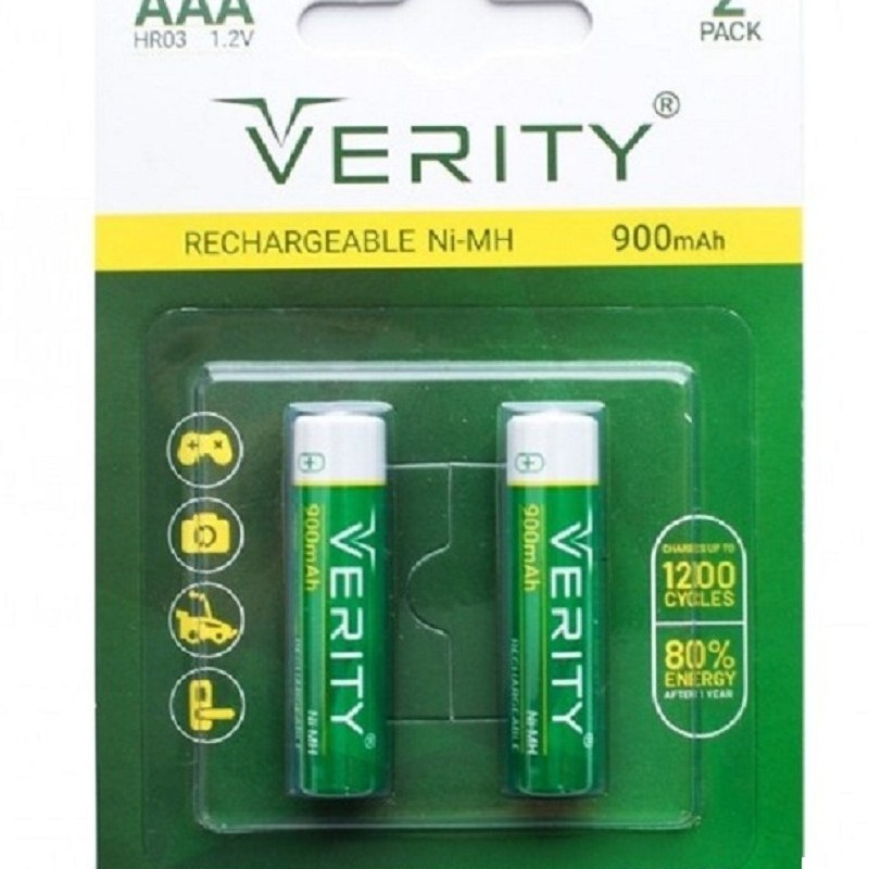 باتری نیم قلمی قابل شارژ وریتی 900mah بسته ۲ عددی