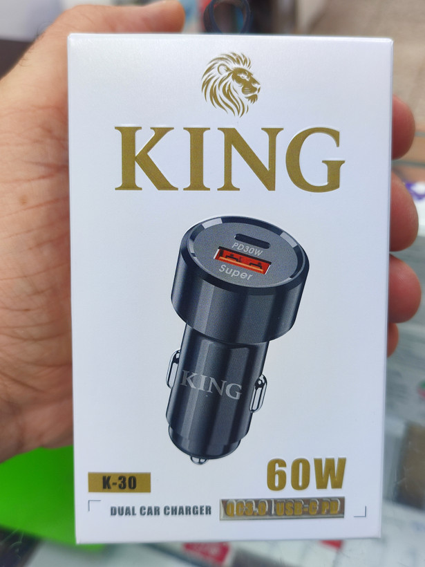 شارژر فندکی سوپر فست شارژ ۶۰ وات king